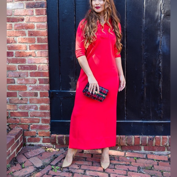 Red Ruffle Neck Dress by Gretchen Scott - Picture 3 of 6